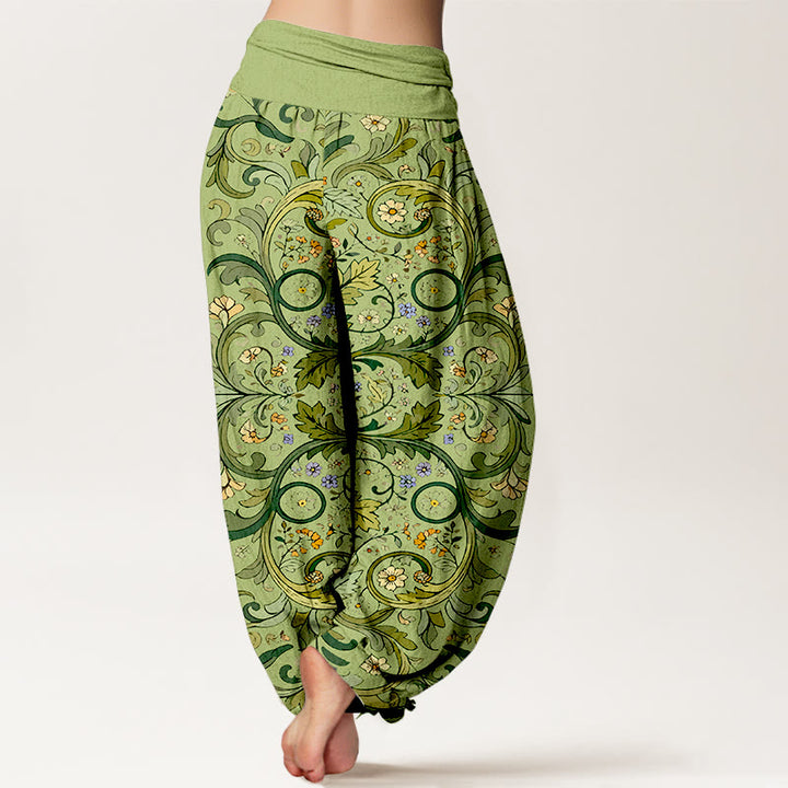 Pantaloni harem da donna con elastico in vita, motivo a foglie e fiori in puro cotone a strati, motivo Buddha Stones - image 6
