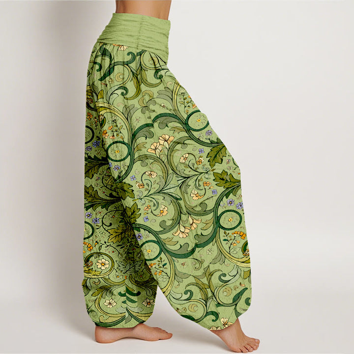 Pantaloni harem da donna con elastico in vita, motivo a foglie e fiori in puro cotone a strati, motivo Buddha Stones - image 7