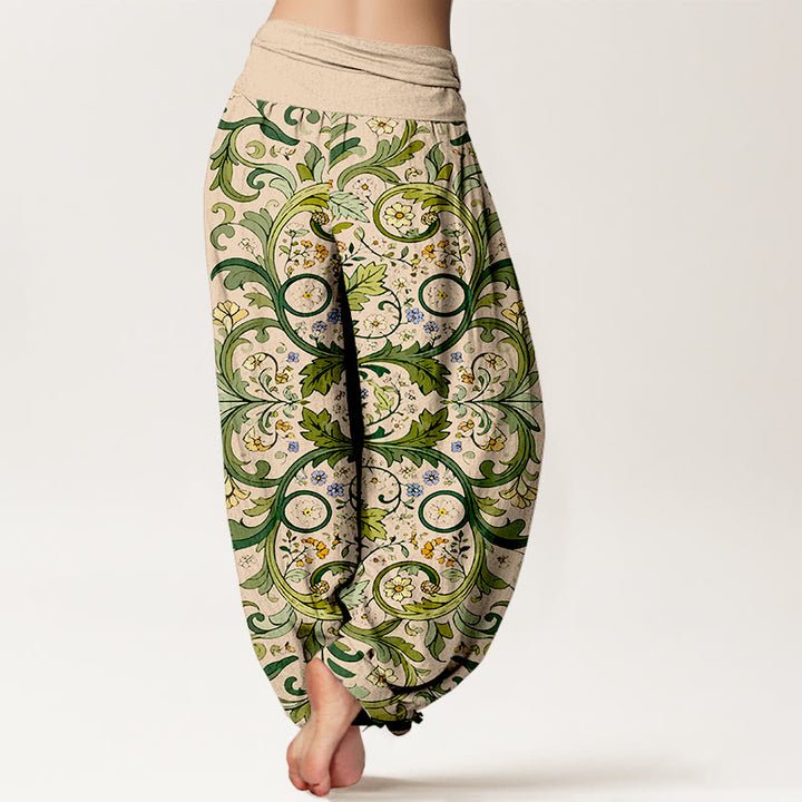 Pantaloni harem da donna con elastico in vita, motivo a foglie e fiori in puro cotone a strati, motivo Buddha Stones - image 9