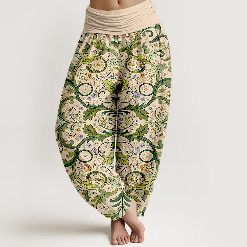 Pantaloni harem da donna con elastico in vita, motivo a foglie e fiori in puro cotone a strati, motivo Buddha Stones - Grano - US16, UK/AU20, EU48 (3XL) - image 8