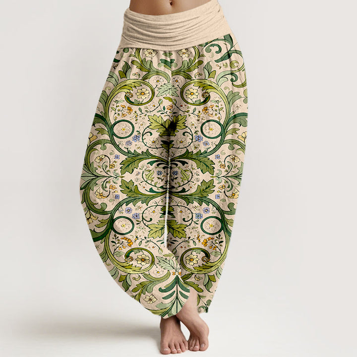 Pantaloni harem da donna con elastico in vita, motivo a foglie e fiori in puro cotone a strati, motivo Buddha Stones - Grano - US16, UK/AU20, EU48 (3XL) - image 8