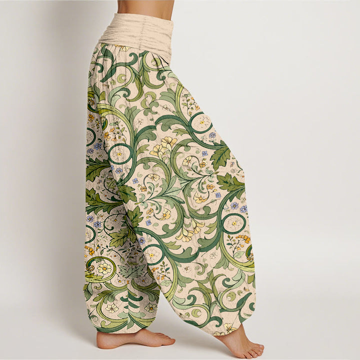 Pantaloni harem da donna con elastico in vita, motivo a foglie e fiori in puro cotone a strati, motivo Buddha Stones - image 10