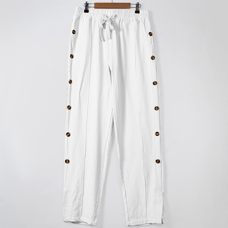 Pantaloni da uomo in cotone con tasche e bottoni laterali in tinta unita con Buddha Stones - Bianco - US/UK/AU46, EU56 (3XL) - image 10