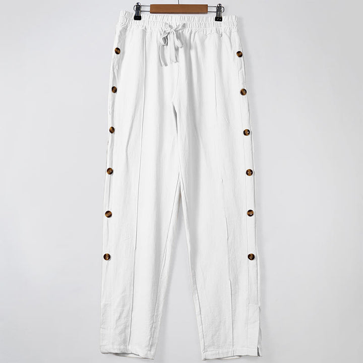 Pantaloni da uomo in cotone con tasche e bottoni laterali in tinta unita con Buddha Stones - Bianco - US/UK/AU46, EU56 (3XL) - image 10