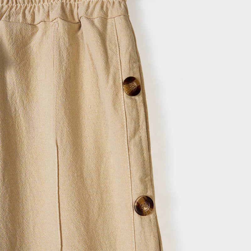 Pantaloni da uomo in cotone con tasche e bottoni laterali in tinta unita con Buddha Stones - image 2