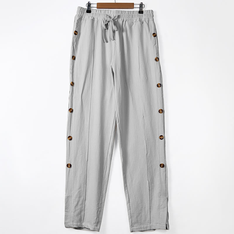 Pantaloni da uomo in cotone con tasche e bottoni laterali in tinta unita con Buddha Stones - Grigio chiaro - US/UK/AU46, EU56 (3XL) - image 8