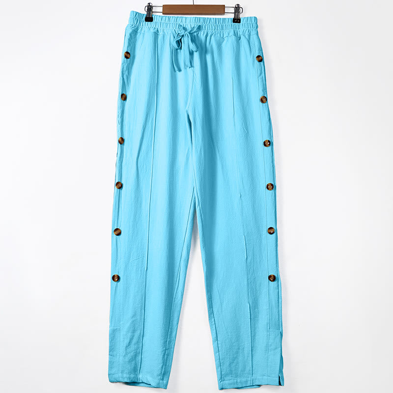 Pantaloni da uomo in cotone con tasche e bottoni laterali in tinta unita con Buddha Stones - Azzurro cielo chiaro - US/UK/AU46, EU56 (3XL) - image 9