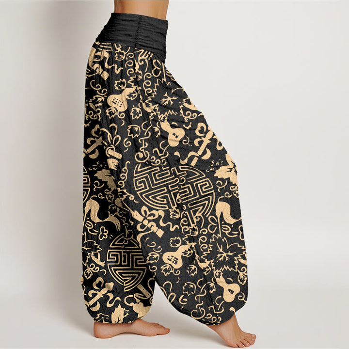 Pantaloni harem da donna con elastico in vita, in puro cotone, con motivo cinese a zucca Buddha Stones - image 2