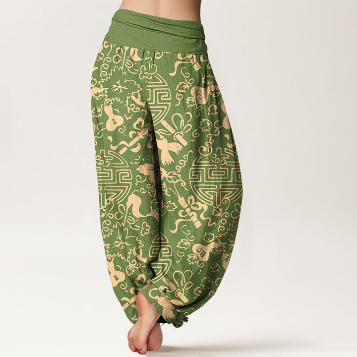Pantaloni harem da donna con elastico in vita, in puro cotone, con motivo cinese a zucca Buddha Stones - image 6