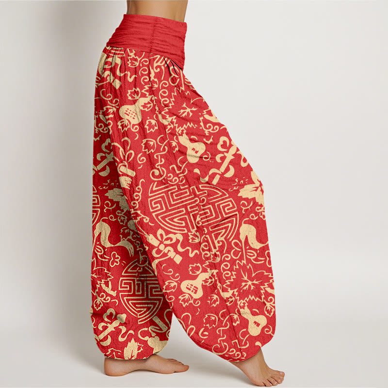 Pantaloni harem da donna con elastico in vita, in puro cotone, con motivo cinese a zucca Buddha Stones - image 10