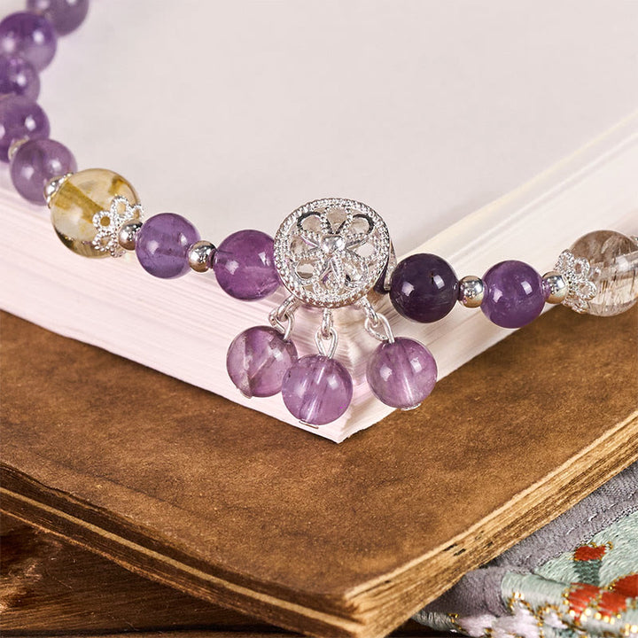 Portachiavi con perline, ciondolo a forma di fiore di ametista, Buddha Stones, decorazione da appendere al telefono, per la consapevolezza spirituale - image 1