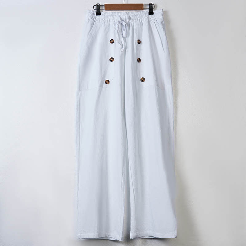 Pantaloni da uomo in cotone casual con bottoni in tinta unita e tasche Buddha Stones - image 2