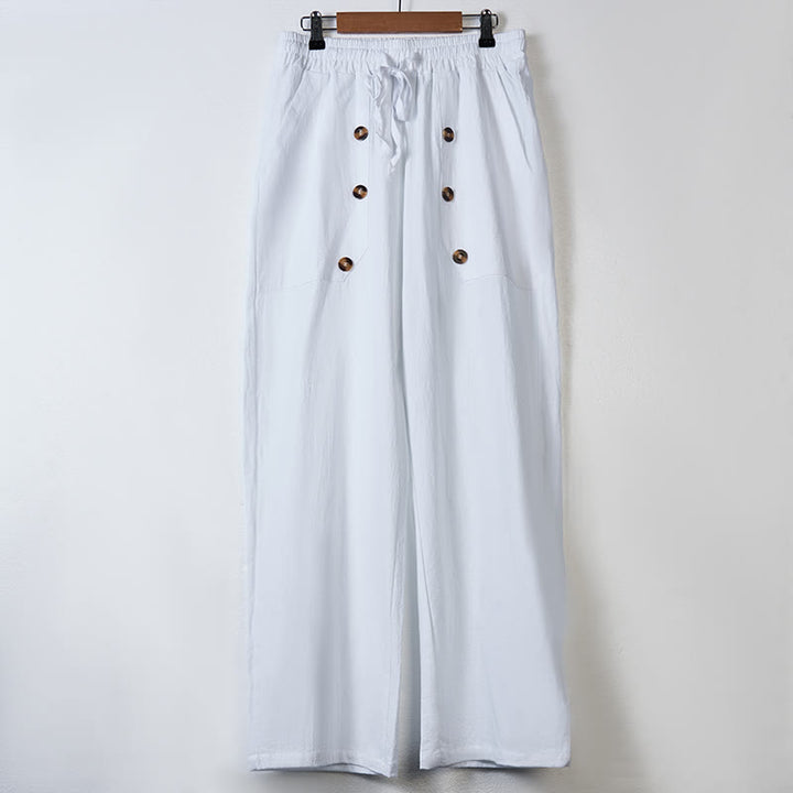 Pantaloni da uomo in cotone casual con bottoni in tinta unita e tasche Buddha Stones - image 2