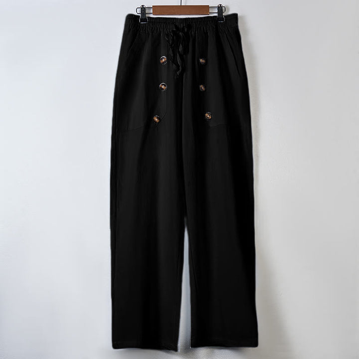 Pantaloni da uomo in cotone casual con bottoni in tinta unita e tasche Buddha Stones - image 7