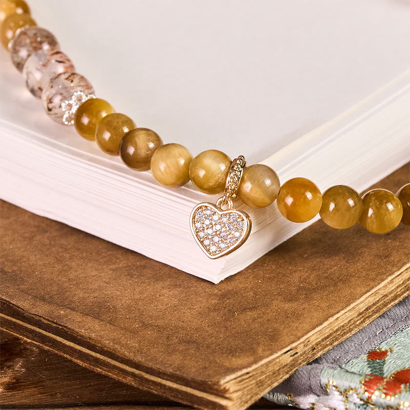 Buddha Stones Occhio di tigre dorato Occhio di tigre rosso Cuore Ciondolo Forza Portachiavi Decorazione da appendere al telefono - image 1