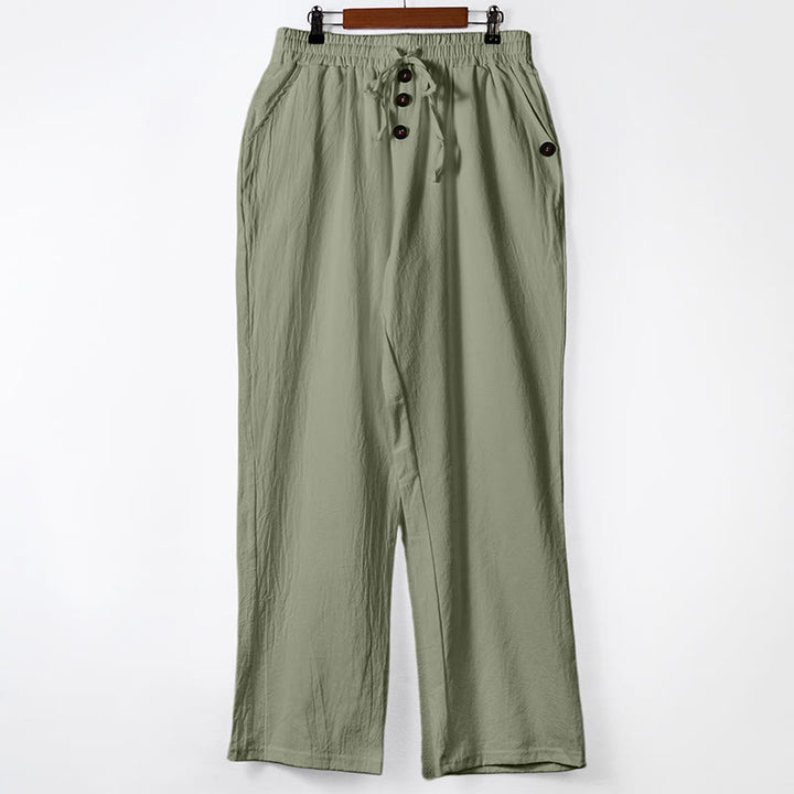 Pantaloni da uomo in cotone con tasche, coulisse e bottoni tinta unita con Buddha Stones - DarkSeaGreen - US/UK/AU46, EU56 (3XL) - image 18