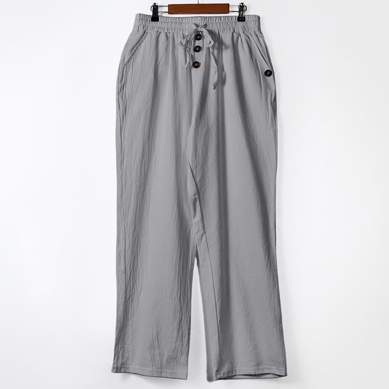 Pantaloni da uomo in cotone con tasche, coulisse e bottoni tinta unita con Buddha Stones - Grigio scuro - US/UK/AU46, EU56 (3XL) - image 14