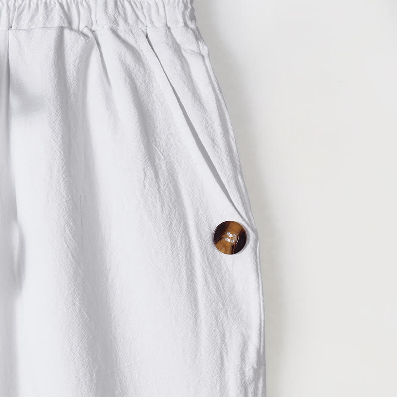 Pantaloni da uomo in cotone con tasche, coulisse e bottoni tinta unita con Buddha Stones - image 8