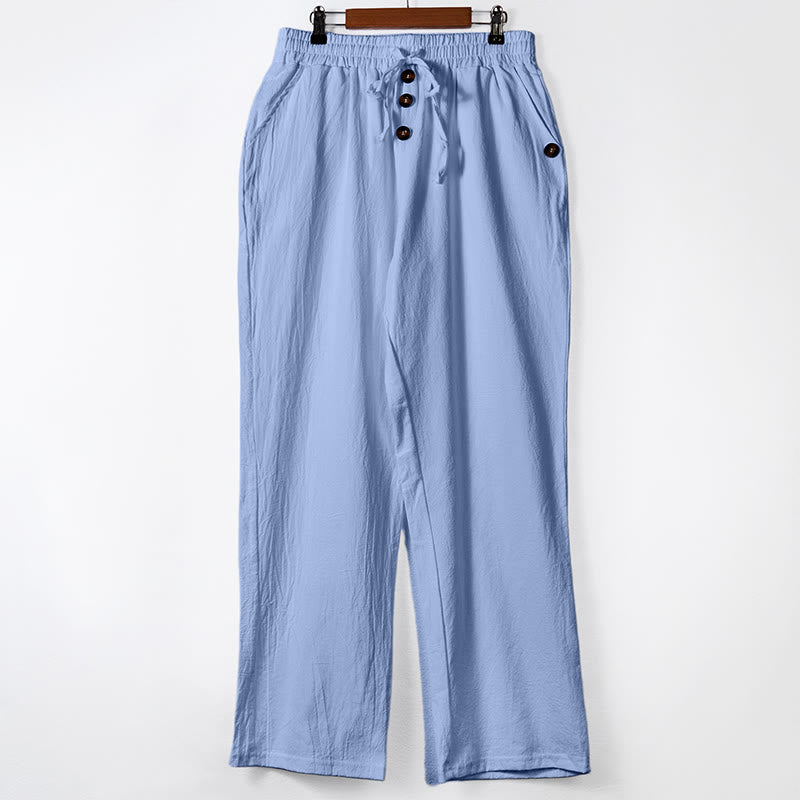 Pantaloni da uomo in cotone con tasche, coulisse e bottoni tinta unita con Buddha Stones - Azzurro cielo chiaro - US/UK/AU46, EU56 (3XL) - image 26
