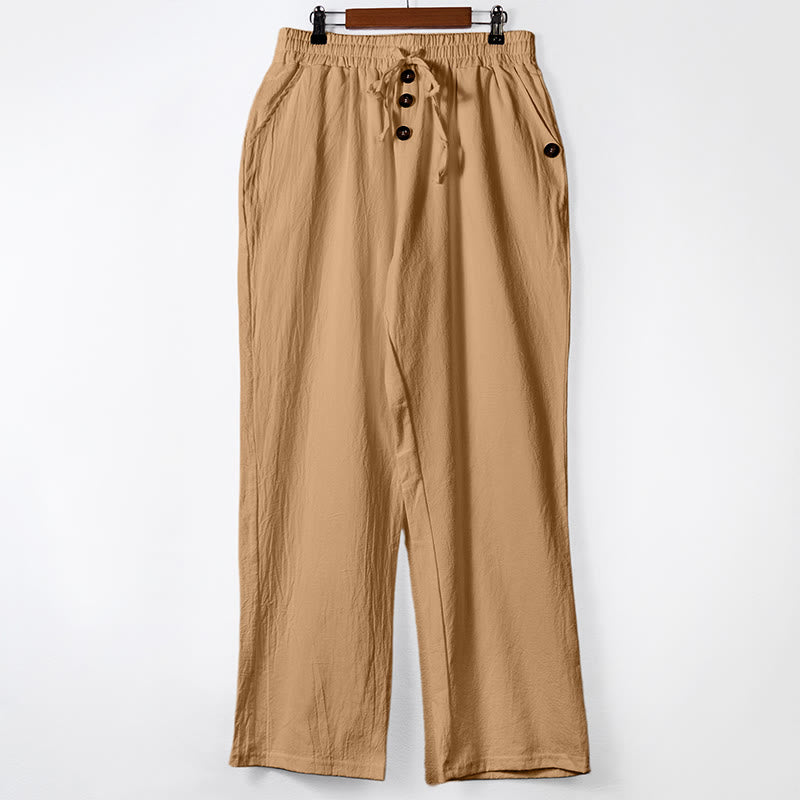 Pantaloni da uomo in cotone con tasche, coulisse e bottoni tinta unita con Buddha Stones - SandyBrown - US/UK/AU46, EU56 (3XL) - image 30