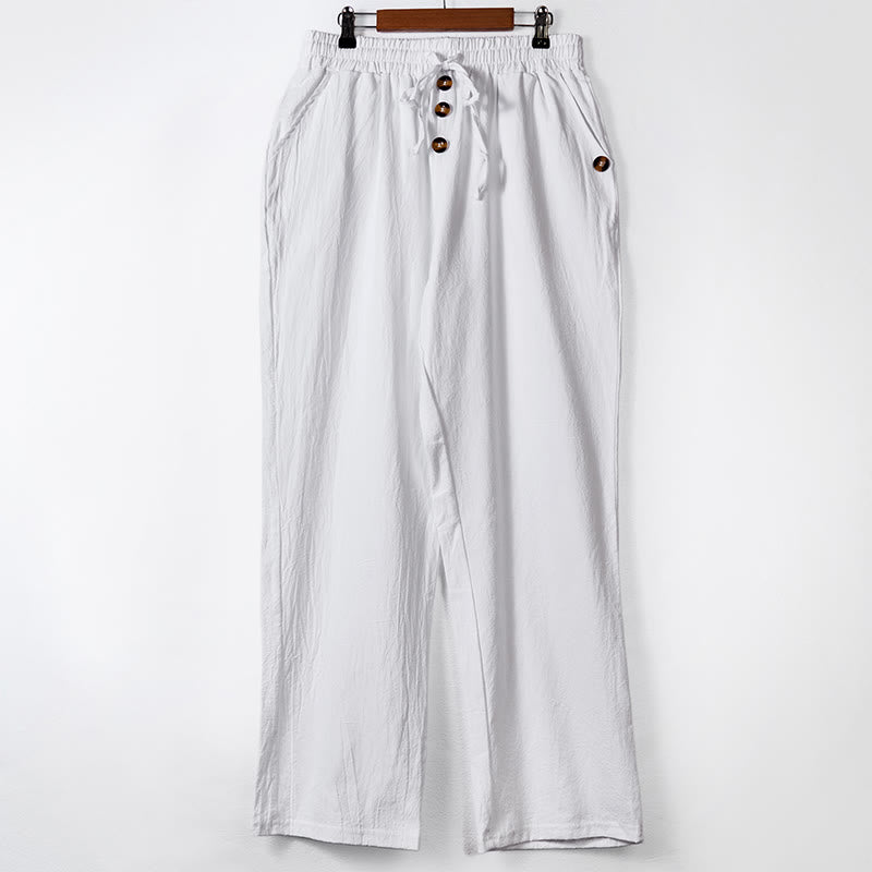 Pantaloni da uomo in cotone con tasche, coulisse e bottoni tinta unita con Buddha Stones - Bianco - US/UK/AU46, EU56 (3XL) - image 7