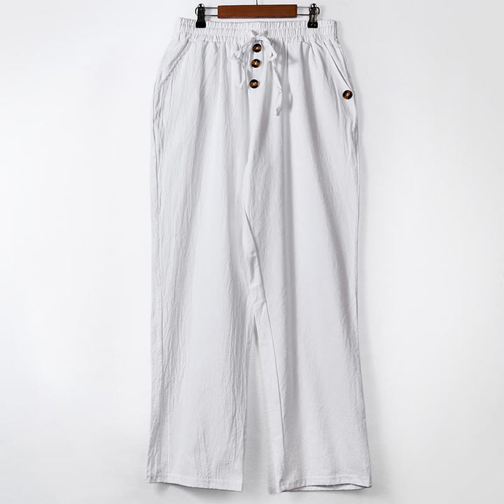 Pantaloni da uomo in cotone con tasche, coulisse e bottoni tinta unita con Buddha Stones - Bianco - US/UK/AU46, EU56 (3XL) - image 7