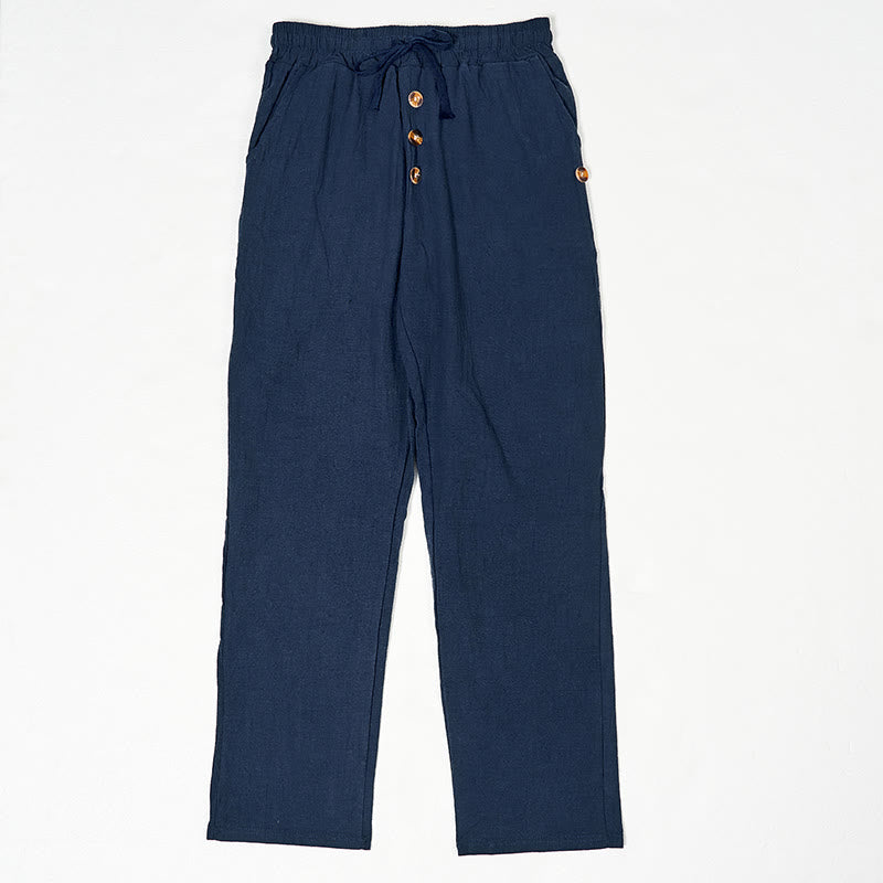 Pantaloni da uomo in cotone con tasche, coulisse e bottoni tinta unita con Buddha Stones - SteelBlue - US/UK/AU46, EU56 (3XL) - image 0