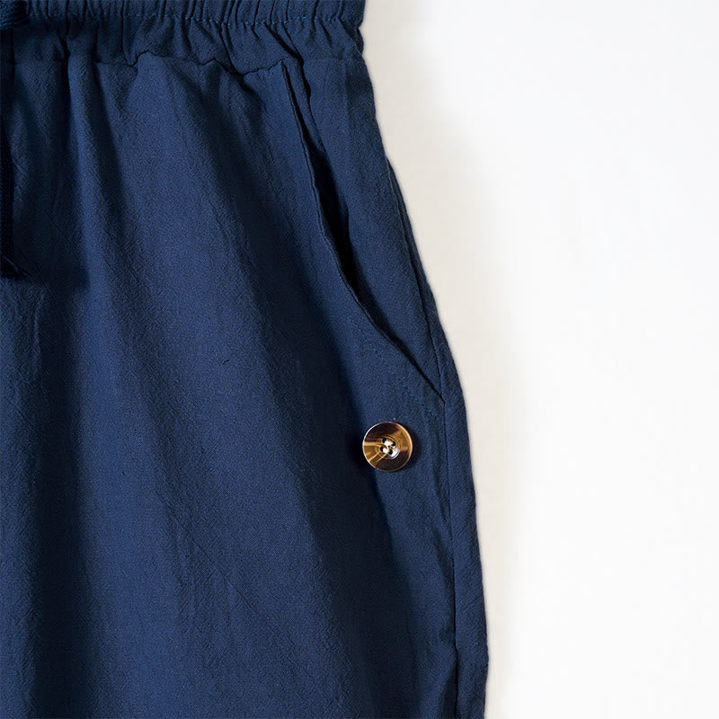 Pantaloni da uomo in cotone con tasche, coulisse e bottoni tinta unita con Buddha Stones - image 3