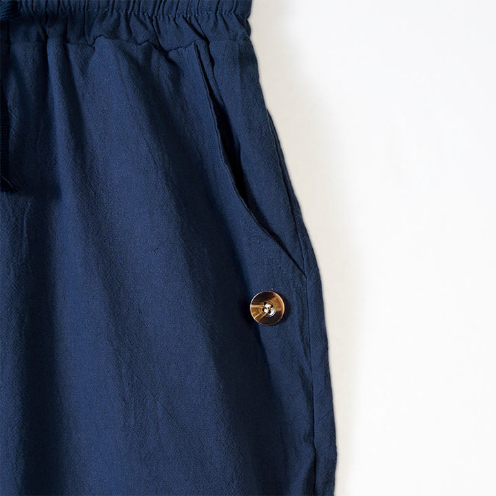Pantaloni da uomo in cotone con tasche, coulisse e bottoni tinta unita con Buddha Stones - image 3