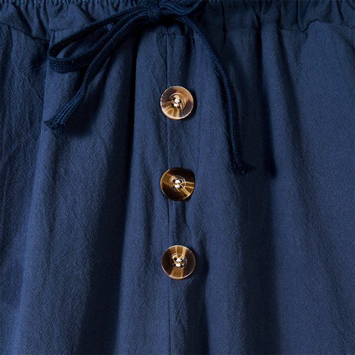 Pantaloni da uomo in cotone con tasche, coulisse e bottoni tinta unita con Buddha Stones - image 2