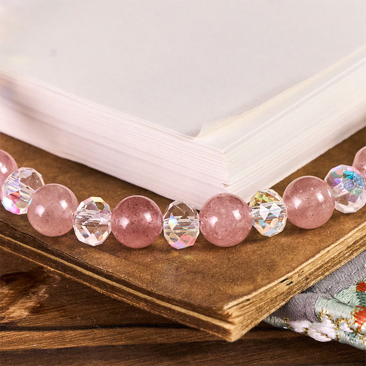 Buddha Stones in quarzo fragola naturale con perline curative, portachiavi, decorazione da appendere al telefono - image 1