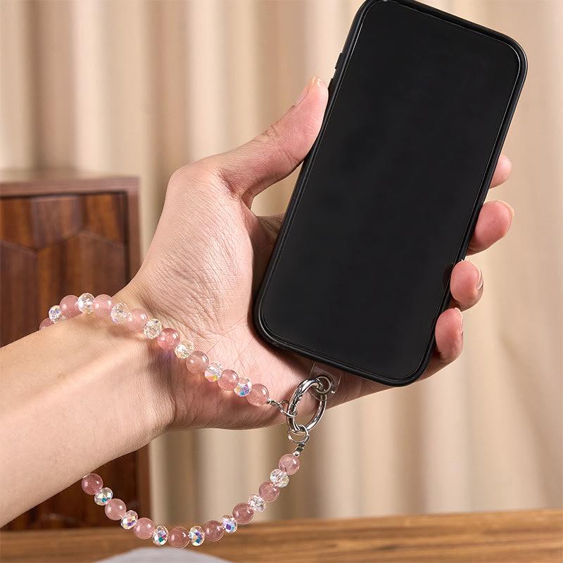 Buddha Stones in quarzo fragola naturale con perline curative, portachiavi, decorazione da appendere al telefono - image 4