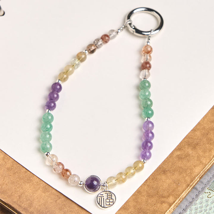 Portachiavi con ciondolo a forma Buddha Stones Fu Character Super Seven Crystal Growth, decorazione da appendere al telefono - Super Seven Crystal (crescita spirituale ♥) - image 0