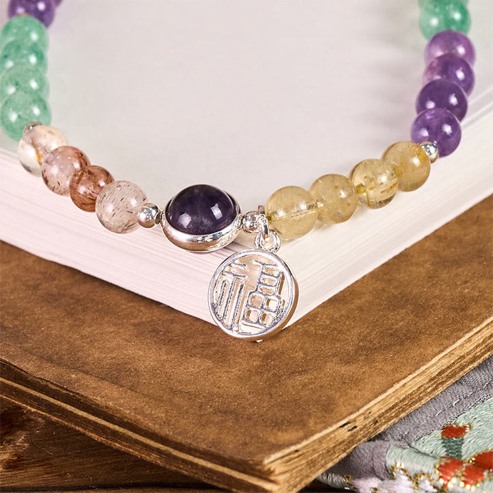 Portachiavi con ciondolo a forma Buddha Stones Fu Character Super Seven Crystal Growth, decorazione da appendere al telefono - image 1