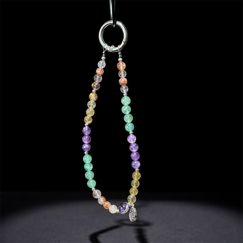 Portachiavi con ciondolo a forma Buddha Stones Fu Character Super Seven Crystal Growth, decorazione da appendere al telefono - image 3