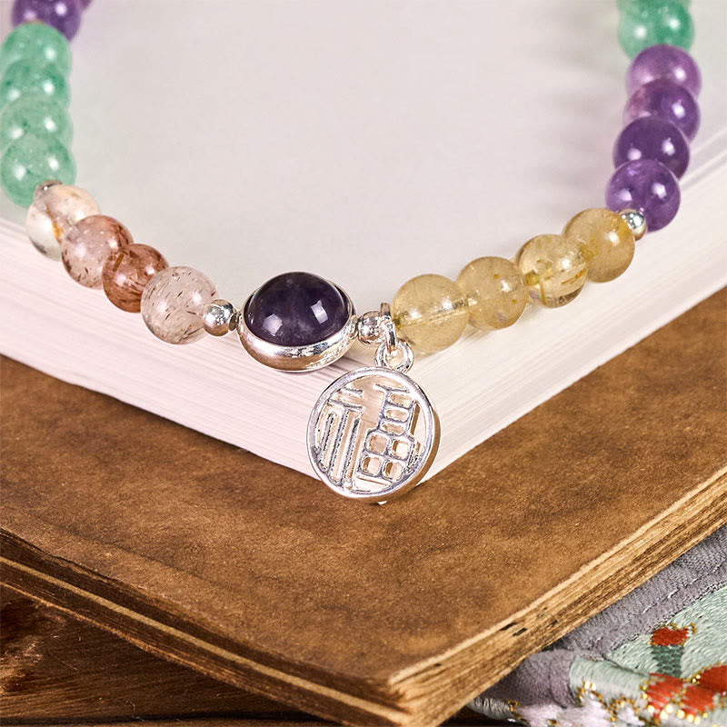 Portachiavi con ciondolo a forma Buddha Stones Fu Character Super Seven Crystal Growth, decorazione da appendere al telefono - image 1