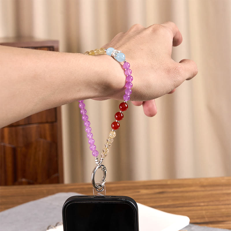 Portachiavi con Buddha Stones, calcedonio viola, citrino, corona, armonia, decorazione da appendere al telefono - image 3