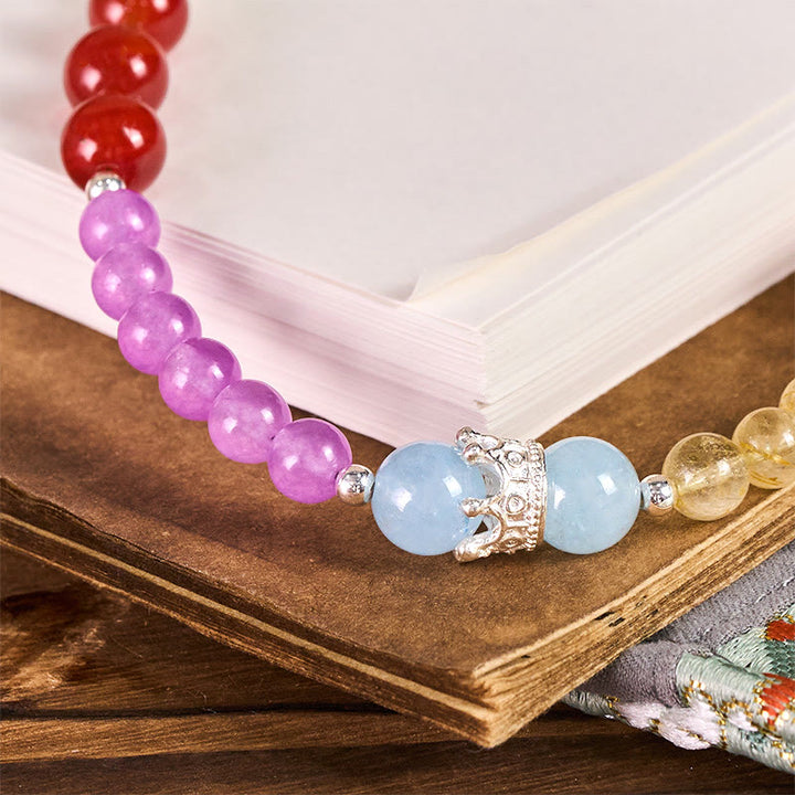 Portachiavi con Buddha Stones, calcedonio viola, citrino, corona, armonia, decorazione da appendere al telefono - image 1