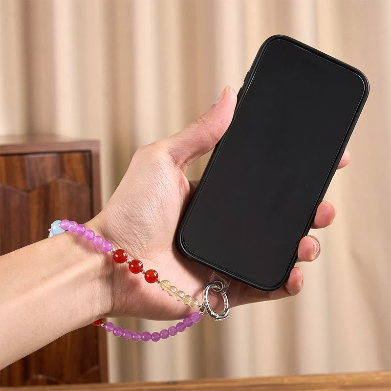 Portachiavi con Buddha Stones, calcedonio viola, citrino, corona, armonia, decorazione da appendere al telefono - image 4