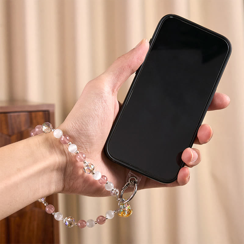 Buddha Stones Anno del Cavallo Quarzo Fragola Occhio di Gatto Bianco Portachiavi Decorazione da Appendere al Telefono - image 5