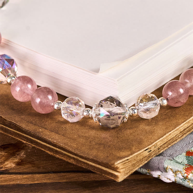 Buddha Stones Anno del Cavallo Quarzo Fragola Occhio di Gatto Bianco Portachiavi Decorazione da Appendere al Telefono - image 2