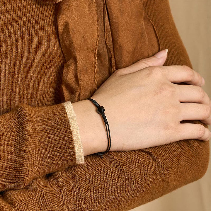 Braccialetto di forza intrecciato in corda di ossidiana nera naturale Buddha Stones - image 2