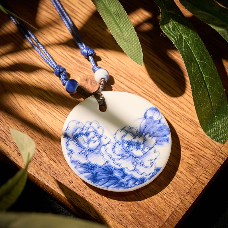 Buddha Stones con ciondolo dell'illuminazione in ceramica con simbolo di loto, simbolo etnico di peonia e fiori di pesco. - Peonie in fiore - image 10