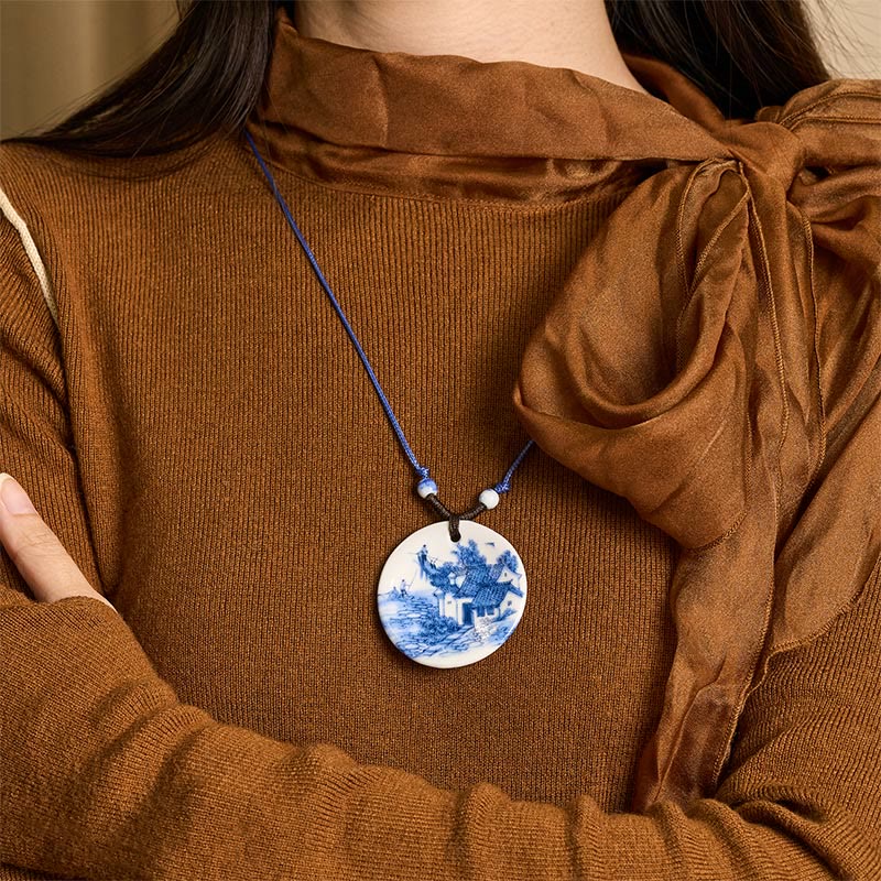 Buddha Stones con ciondolo dell'illuminazione in ceramica con simbolo di loto, simbolo etnico di peonia e fiori di pesco. - image 17
