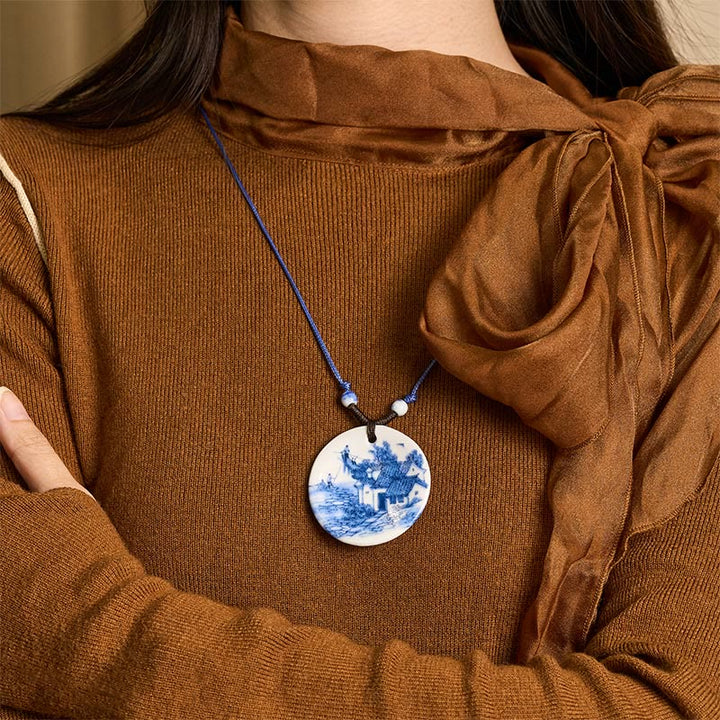 Buddha Stones con ciondolo dell'illuminazione in ceramica con simbolo di loto, simbolo etnico di peonia e fiori di pesco. - image 17