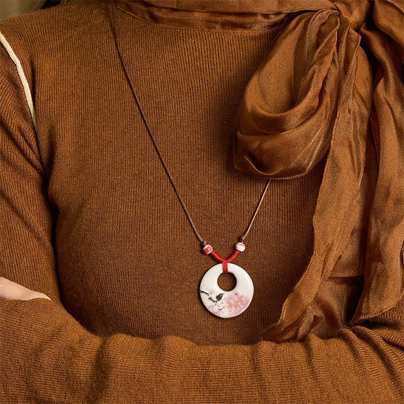 Buddha Stones con ciondolo dell'illuminazione in ceramica con simbolo di loto, simbolo etnico di peonia e fiori di pesco. - image 26