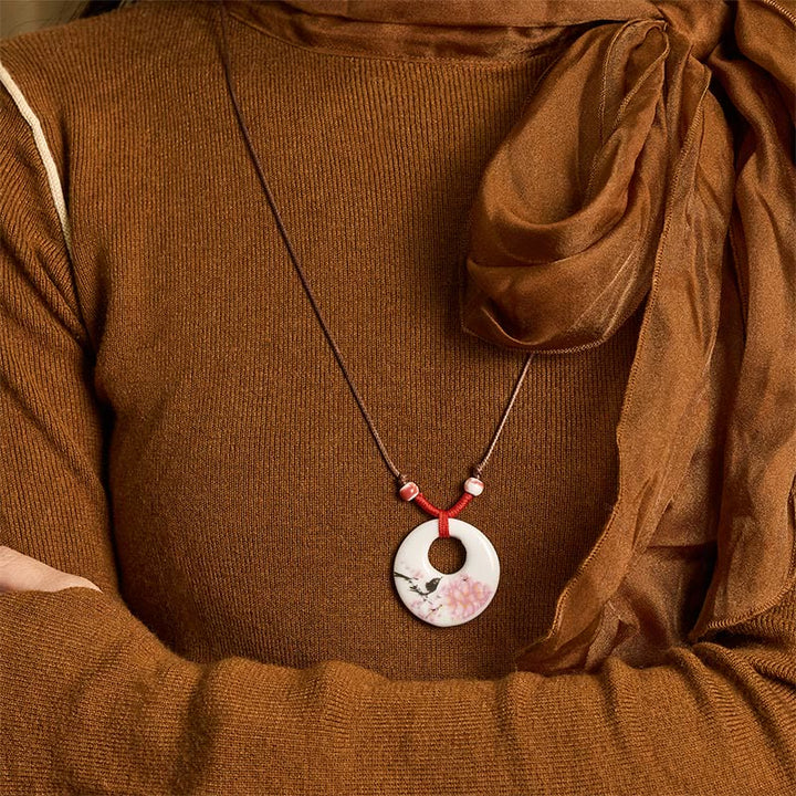 Buddha Stones con ciondolo dell'illuminazione in ceramica con simbolo di loto, simbolo etnico di peonia e fiori di pesco. - image 26
