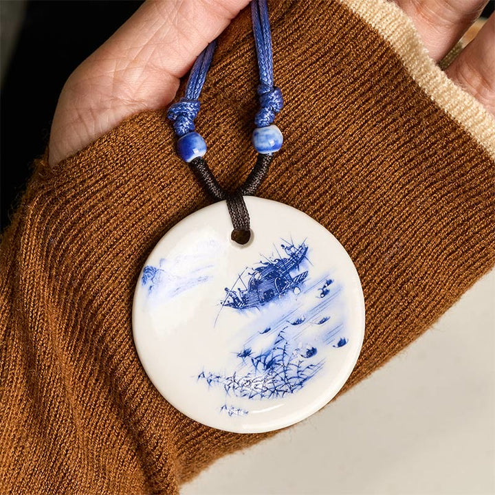 Buddha Stones con ciondolo dell'illuminazione in ceramica con simbolo di loto, simbolo etnico di peonia e fiori di pesco. - image 21