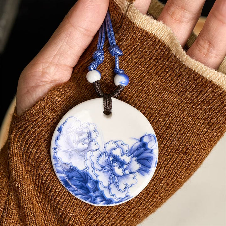 Buddha Stones con ciondolo dell'illuminazione in ceramica con simbolo di loto, simbolo etnico di peonia e fiori di pesco. - image 11