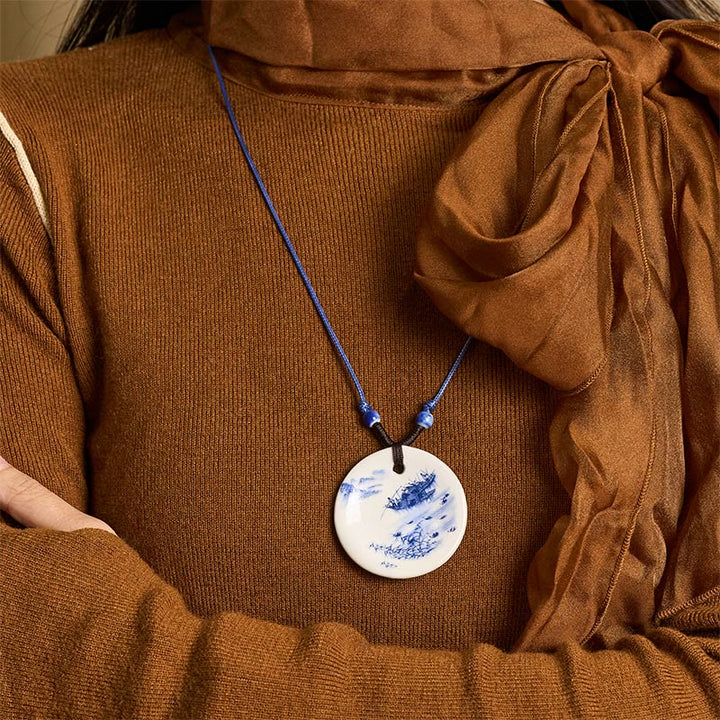 Buddha Stones con ciondolo dell'illuminazione in ceramica con simbolo di loto, simbolo etnico di peonia e fiori di pesco. - image 22